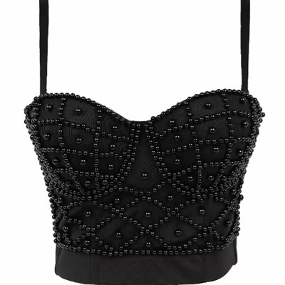 Slip-Top aus Baumwolle und Seide mit Perlen